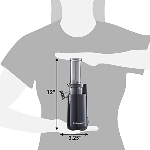 Elite Gourmet EJX600 Compact Small Space-Saving Masticating Slow Juicer, Cold Press Juice Extractor, Nutrient and Vitamin Dense, Easy to Clean, 16 oz Juice Cup, Charcoal Grey