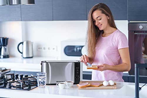 Elite Gourmet ECT-3100 Long Slot 4 Slice Toaster, Reheat, 6 Toast Settings, Defrost, Cancel Functions, Built-in Warming Rack, Extra Wide Slots for Bagels & Waffles, Stainless Steel & Black