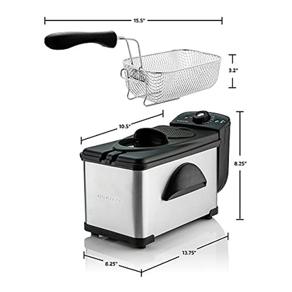 Ovente Electric Deep Fryer 2 Liter Capacity, 1500W with Lid, Viewing Window, Adjustable Temperature Knob and Stainless Steel Frying Basket Perfect for Fried Chicken, Nuggets & Fries, Silver FDM2201BR