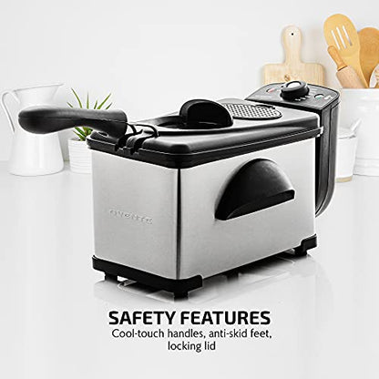 Ovente Electric Deep Fryer 2 Liter Capacity, 1500W with Lid, Viewing Window, Adjustable Temperature Knob and Stainless Steel Frying Basket Perfect for Fried Chicken, Nuggets & Fries, Silver FDM2201BR