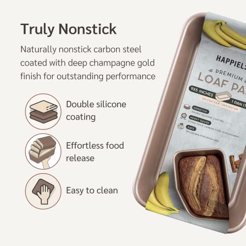 HAPPIELS Non-Toxic Nonstick Loaf Pan 9x5inch 1lb | Premium Quality Bread Pan - Easy to Clean, Premium Quality, Durable Bread Tin | Banana Bread Pan | Pound Cake Pan