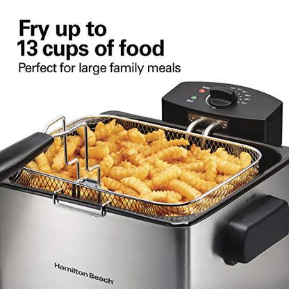 Hamilton Beach 35042 Professional Style Electric Deep Fryer, XL Frying Basket, Lid with View Window, 1800 Watts, 21 Cups / 5 Liters Oil Capacity, Stainless Steel