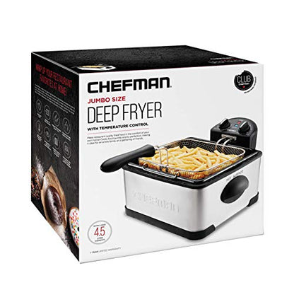 Chefman 4.5 Liter Deep Fryer w/Basket Strainer, XL Jumbo Size, Adjustable Temperature & Timer, Perfect for Fried Chicken, Shrimp, French Fries, Chips & More, Removable Oil-Container, Stainless Steel