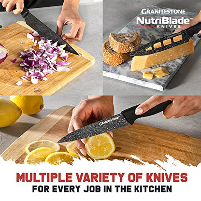 Granitestone Nutriblade 6 PC Knife Set, Professional Kitchen Chef’s Knives with Ultra Sharp Stainless Steel Blades and Nonstick Granite Coating, Easy-Grip Handle, Rust-proof, Dishwasher-safe, Black