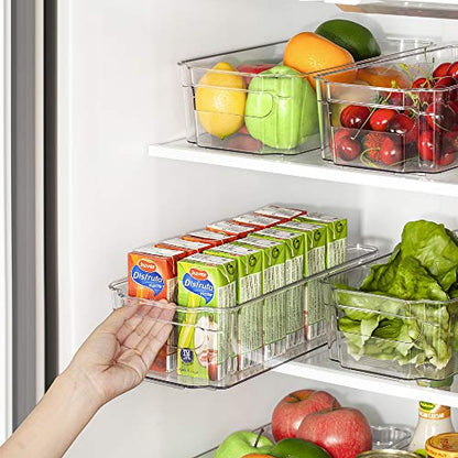 HOOJO Refrigerator Organizer Bins - 8pcs Clear Plastic Bins For Fridge, Freezer, Kitchen Cabinet, Pantry Organization and Storage, BPA Free Fridge Organizer, 12.5" Long