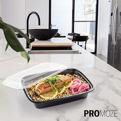 50-Pack Meal Prep Plastic Microwavable Food Containers For Meal Prepping With Lids 28 oz. 1 Compartment Black Rectangular Reusable Storage Lunch Boxes -BPA-Free Food Grade -Freezer & Dishwasher Safe