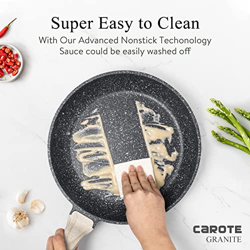 CAROTE Nonstick Granite Cookware Sets, 10 Pcs Pots and Pans Set, Non Stick Stone Kitchen Cookware Set with Frying Pans(Granite, Induction Cookware)