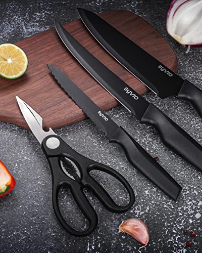 syvio Knife Sets for Kitchen with Block, Kitchen Knife Sets 14 Piece with Built-in Sharpener, Kitchen Knives for Chopping, Slicing, Dicing&Cutting