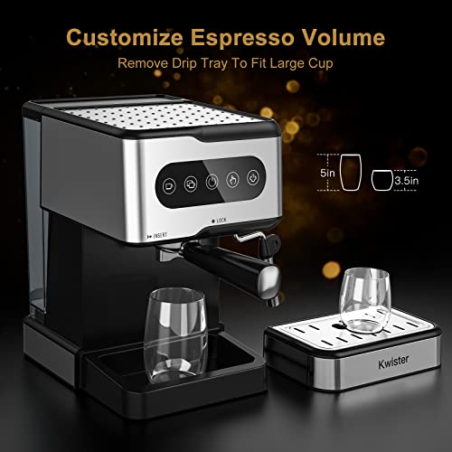 Kwister Espresso Machine 20 Bar Espresso Coffee Maker Cappuccino Machine with Milk Frother, Digital Touch Panel, 50 OZ Removable Water Tank, Stainless Steel