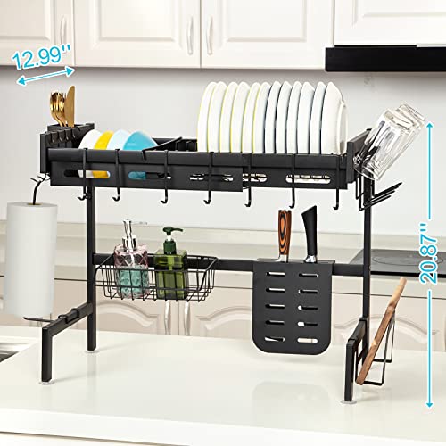 Fashionwu Over Sink Dish Drying Rack, Adjustable Multifunctional Dish Drainer for Kitchen Storage Countertop Organization, 25.6-35.5in